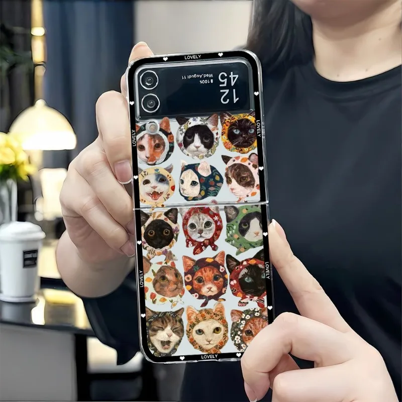 Charming Cartoon Cat Clear Hard Folding Phone Case - Cute Couple & Animal Design