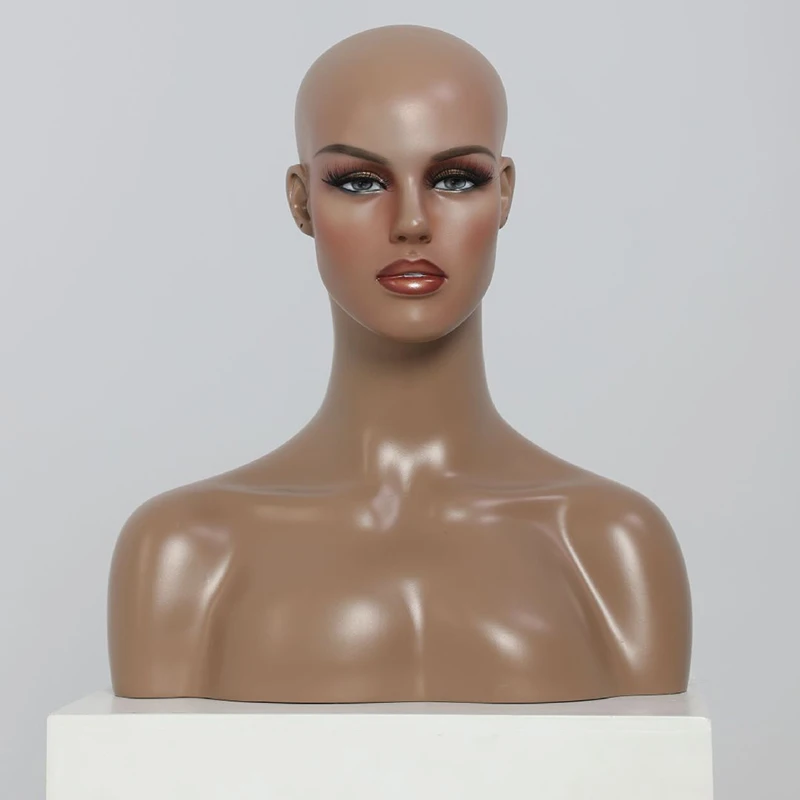 1PieceFiberglassMannequinHeadwithBustForWigsHatScarfAndMask