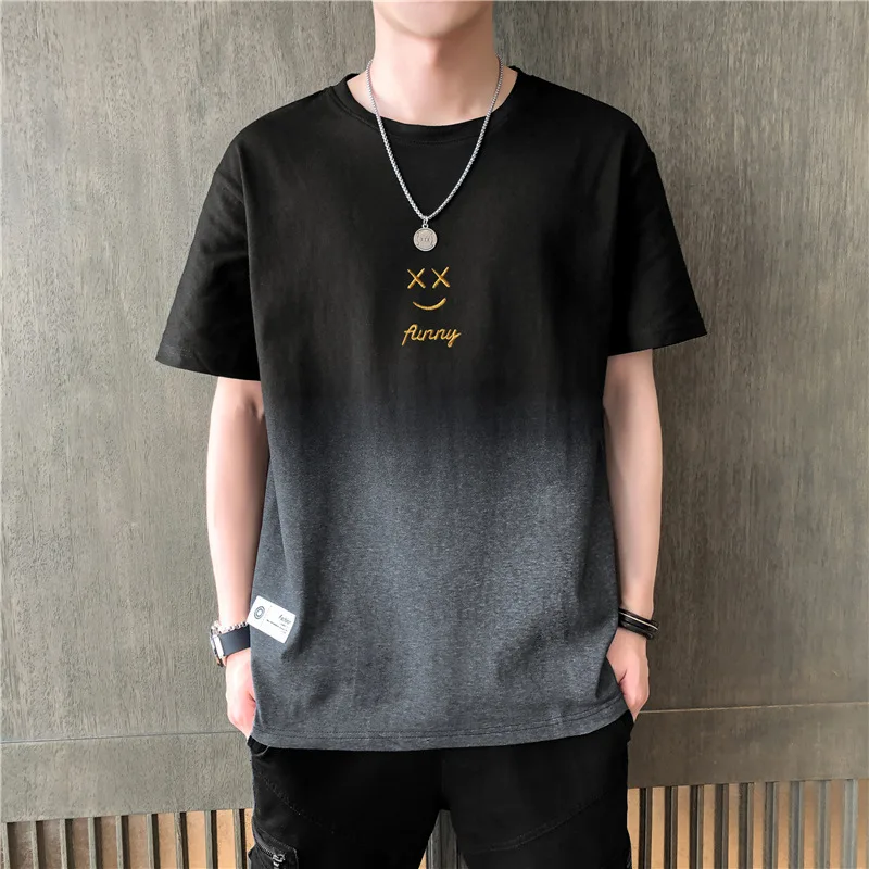 

Summer Gradient Short-Sleeved T-Shirt Men Design Sense Smiley Face Pattern Short Sleeve T-Shirt Men Short Sleeve T-Shirt Men