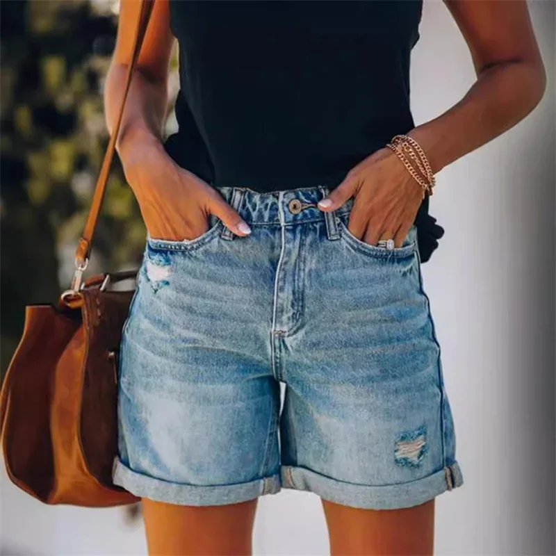 Denim Shorts Wide Leg Three Quarter Jeans Men Baggy Loose Denim - Main Image