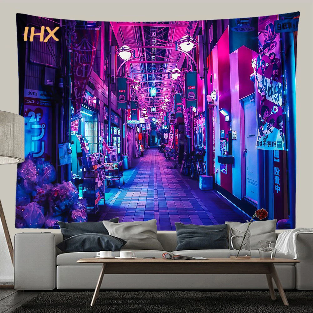 Anime Cyberpunk Cityscape Tapestry Wall Hanging Kawaii Room Decor Hippie Boho Mandala Aesthetic Tapestry Bedroom Home Decoration