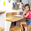 Kid's Study Desk with Bookshelf + 2 Stools for Ages 3-8, Wooden Children Activity Table with Hutch and Shelves-Light Walnut 6