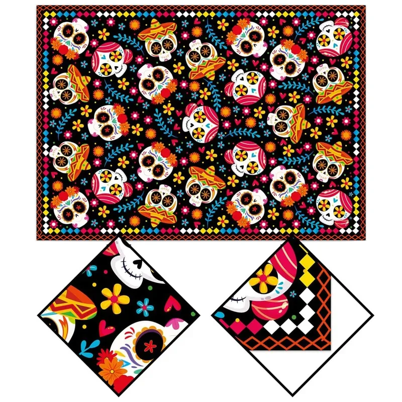 Day of The Dead Rectangle Tablecloth Sugar Skull Halloween Decor Mexican Fiesta Dia DE Los Muertos Waterproof Tablecloth Decor - Image 5