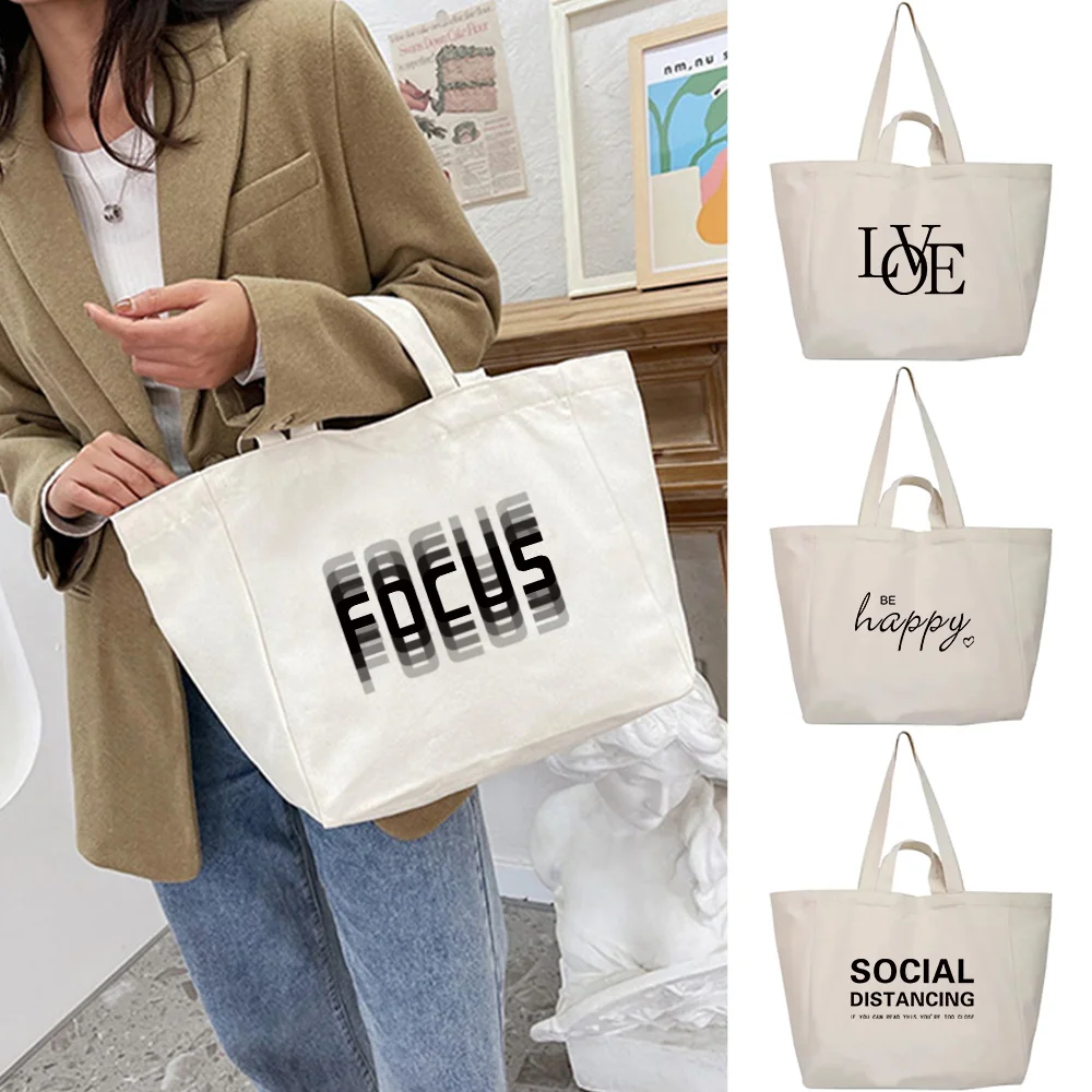 

Shoulder Bag Women Canvas Handbags Portable Travel Shopping Bags 2023 Organizer Casual Wild Storage Pouch Text Print Tote Packet