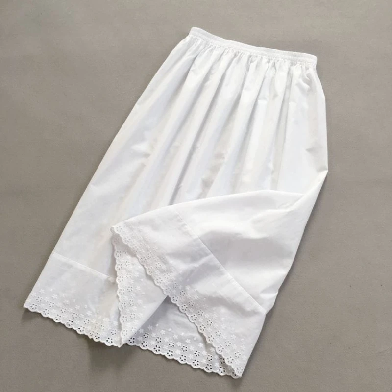 100% Cotton Slip Dress for Women Basic Half-length Underskirt Lace Embroidery Half Slip Loose Lining Single Layer Petticoat