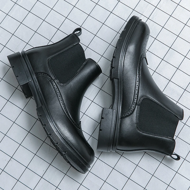 

Мужские повседневные деловые классические ботинки челси черные коричневые броги с резьбой ботинки из натуральной кожи ботильоны на платформе