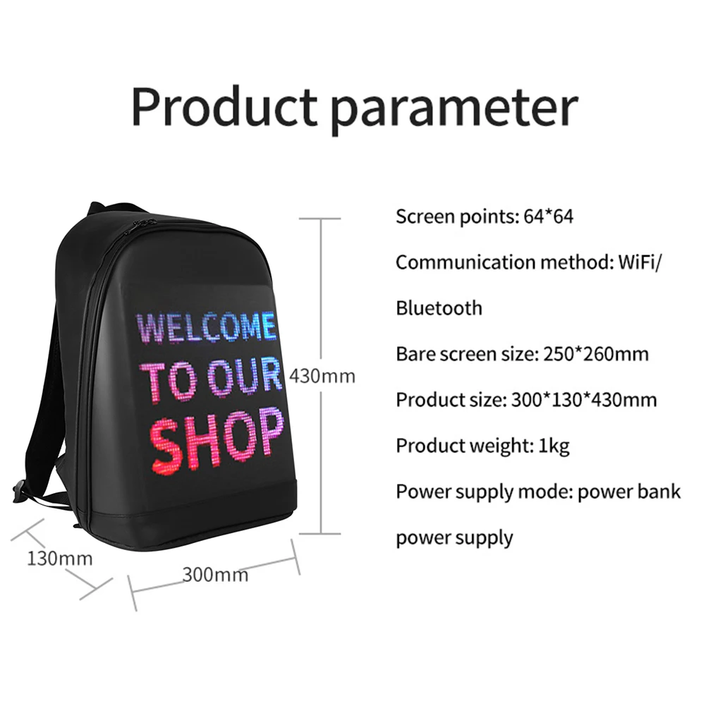 LED Screen Display Backpack Wireless Business Travel Laptop School Bag Women Men Outdoor Walking Billboard Wifi Bags