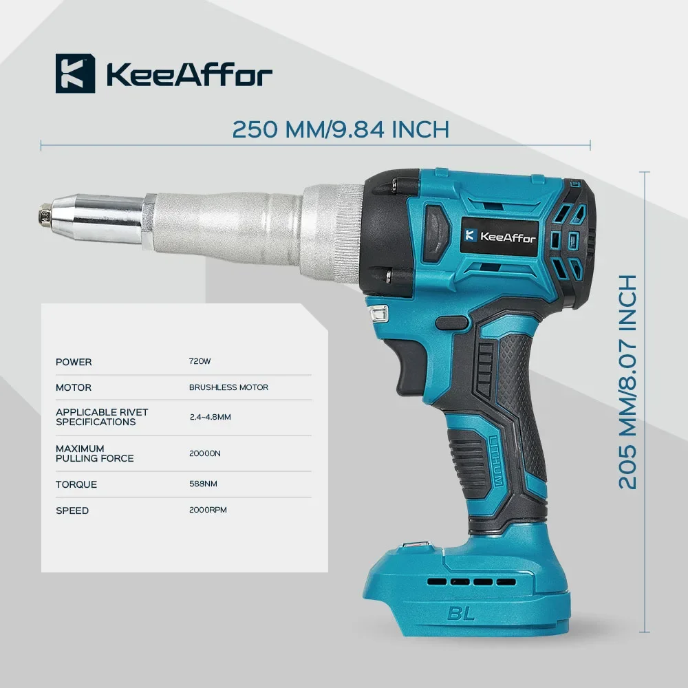 KEEAFFOR 20000N 720W Electric Rivet Gun Brushless Rivet Nut Gun Nail Gun Cordless Drill Insert Power Tool For Makita 18V Battery 3