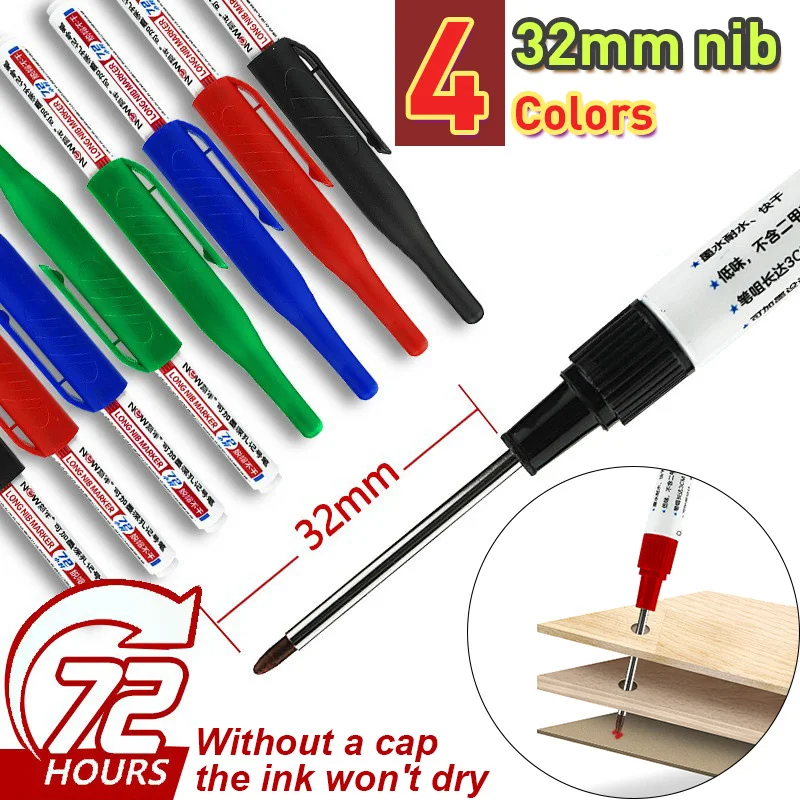 Waterproof Multi-Purpose 32mm Deep Hole Marker Pens - 1-8 Pcs in 4 Colors for Wood Tile Metal  Bathroom Use