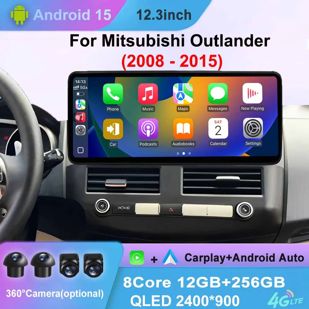 Android 15 Radio de coche reproductor Multimedia de vídeo navegación GPS 4G WiFi DSP estéreo pantalla QLED para Mitsubishi Outlander 2008 - 2015 1