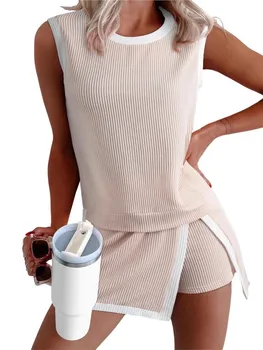 Women's New Summer Fashion Casual Suit Short-sleeved T-shirt Three-piece Pants Two-piece Set Holiday Party Solid 2 Piece Sets 1