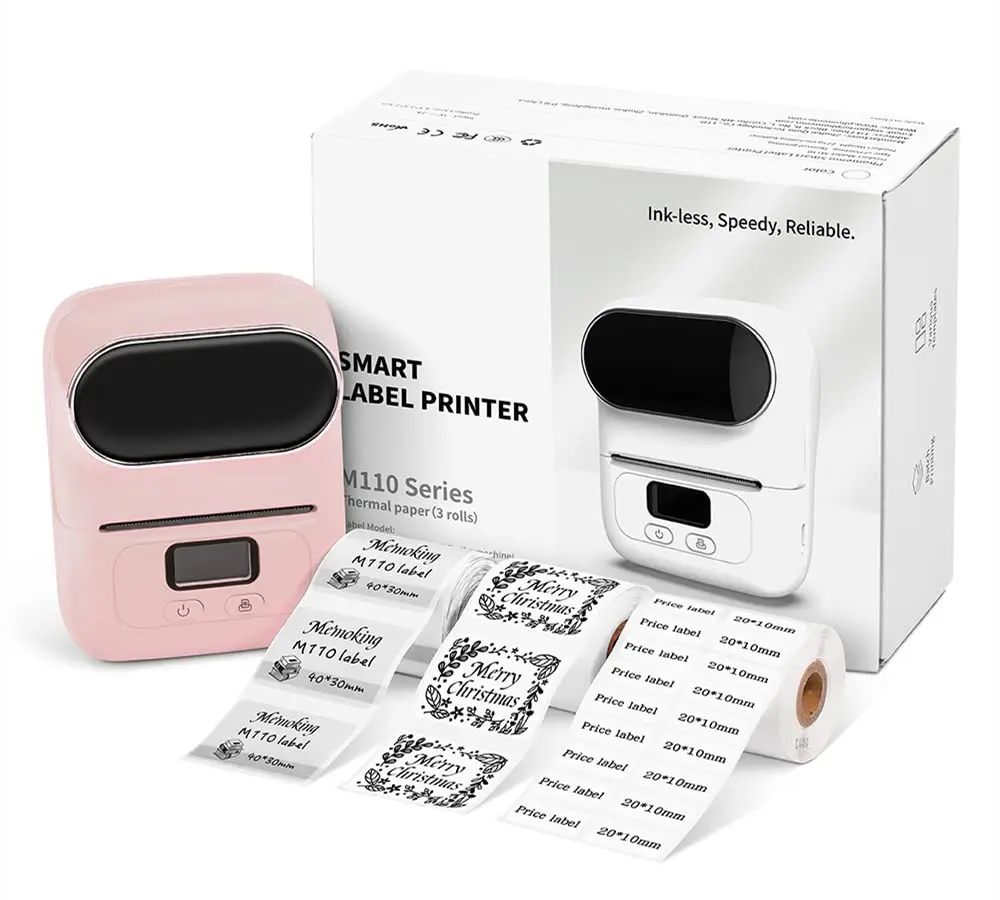 sprocket mini printer M110 Label Maker with 3 Rolls Label Wireless Mini Label Maker Machine Free App Support iOS&Android for Home, Business, Office mini printer sticker Printers