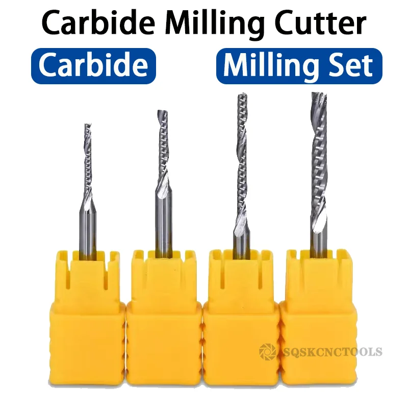 Carbide Milling Cutter Spiral End Mill 3.175/4/5/6/8mm Shank Single Flute Milling cutters 3D CNC Router Bit Engraving Cut For Acrylic Wood Aluminum