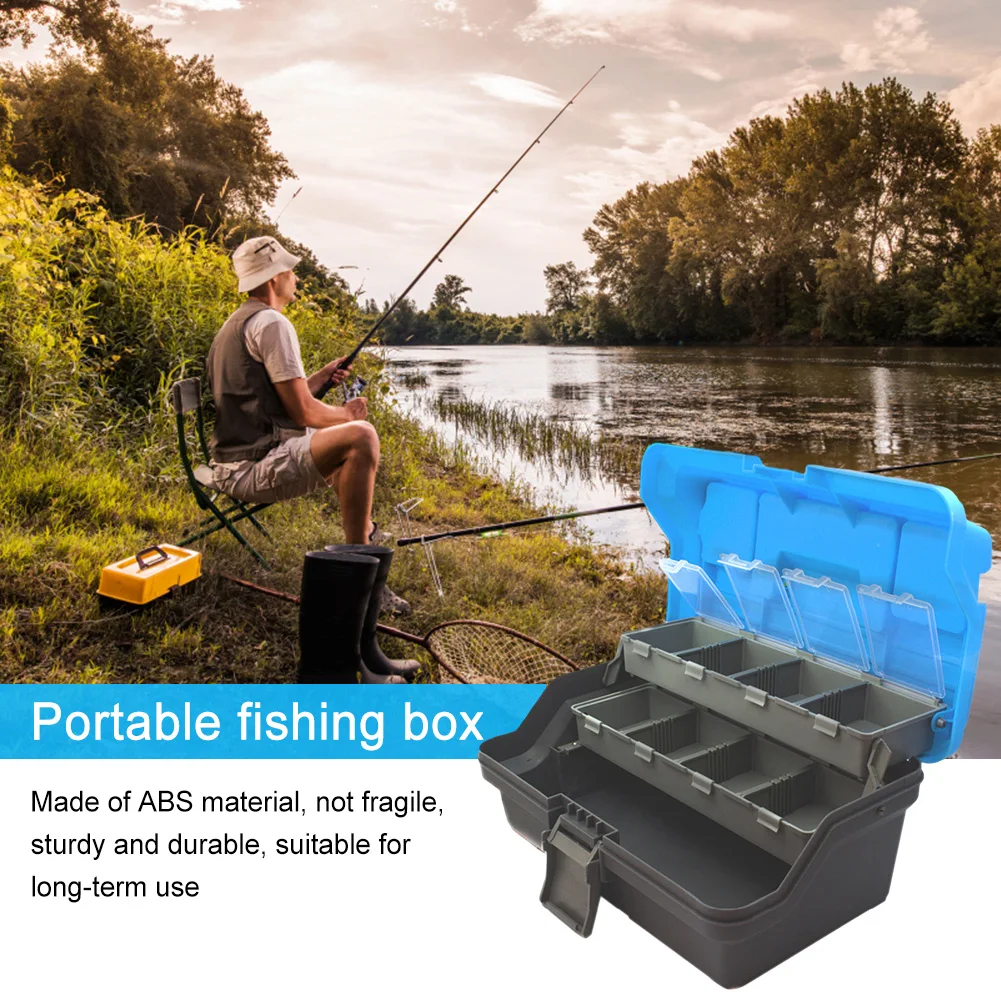 3-Layer Folding Fishing Gear Box Portable Storage Tool Box Multipurpose Fishing Toolbox with Handle for Tackle Storage