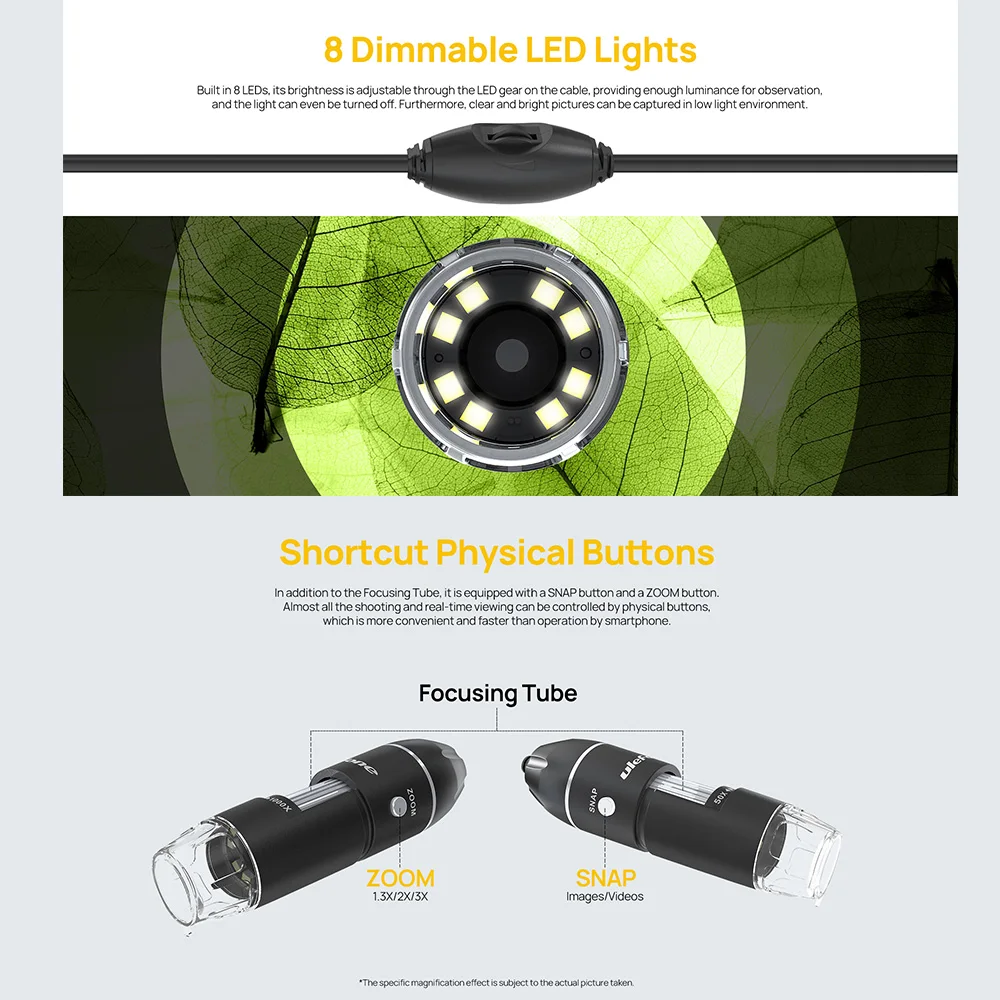 Ulefone 1000X Digital Microscope Camera 8 Adjustable LED Lights For Power Armor 18T , Power Armor 19，Power Armor 13，Armor 16 Pro