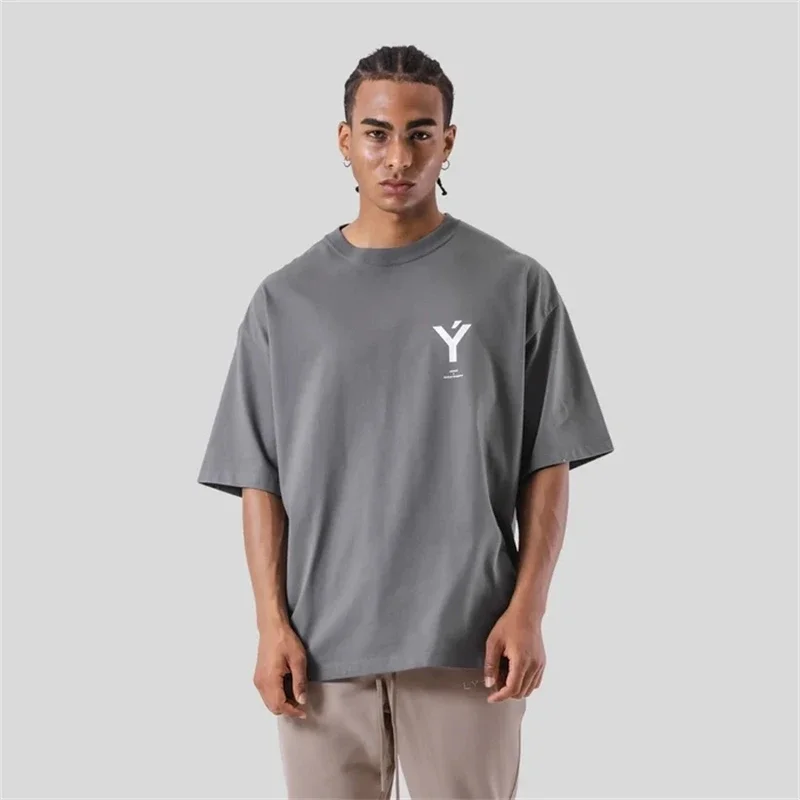 LYFT ONE POINT Y Print Großes T-Shirt Männer Laufsport Gym Fitness Training Oversize T-Shirt Herrenhemd Bodybuilding T-Shirts – Detail 5