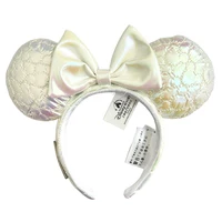 Disney White Mickey Ear Headband for Women Plush Sequin Party Cosplay Accessory Girls Birthday Gift Disneyland Ears Hairband