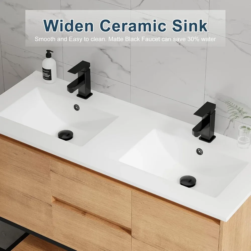 Bathroom Organizers, 48" Bathroom Vanity With Sink Combo, Built-in Power Socket Metal Frame Faucet And 2 Soft-Closing Door, Bath 5