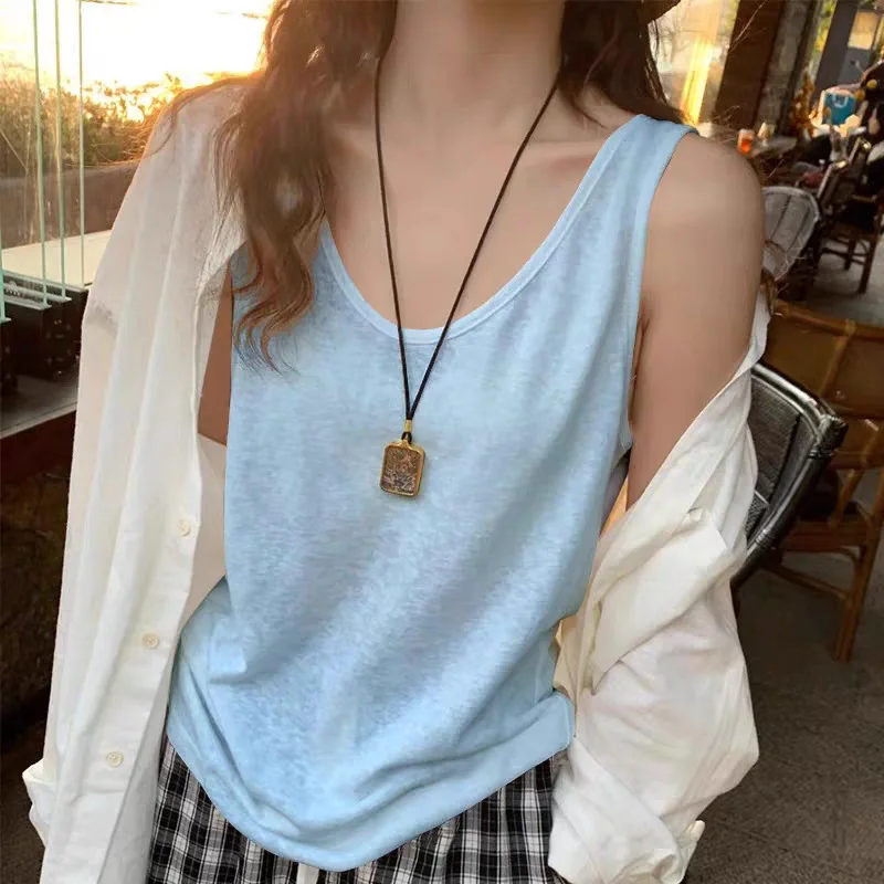 รูปสินค้า เสื้อ Tank Top ผ้าฝ้ายลินิน ใส่สบาย ดีไซน์เรียบหรู