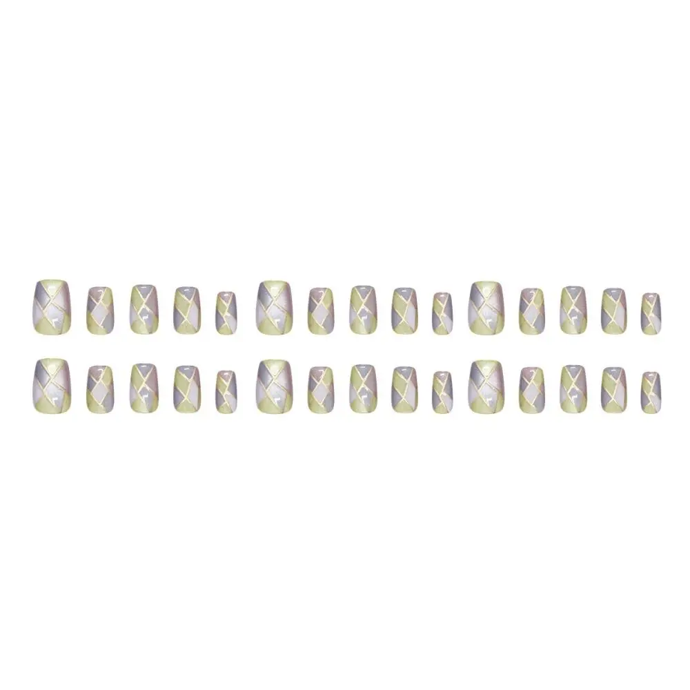 30pcs New Short Ballerina False Nails Cat Eye Color-blocking Fake Nails Detachable Full Cover Press on Nails DIY