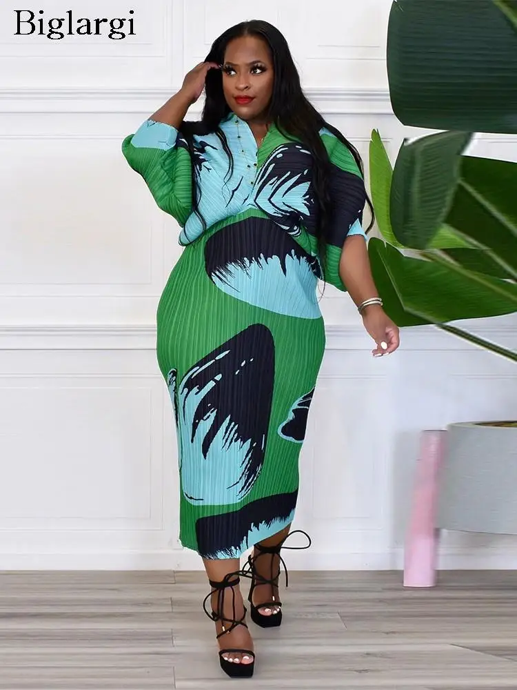 

Plus Size Autumn Long Dress Women Irregular Graffiti Print Fashion V-Neck Ladies Dresses Casual Woman Pencil Dress 2023