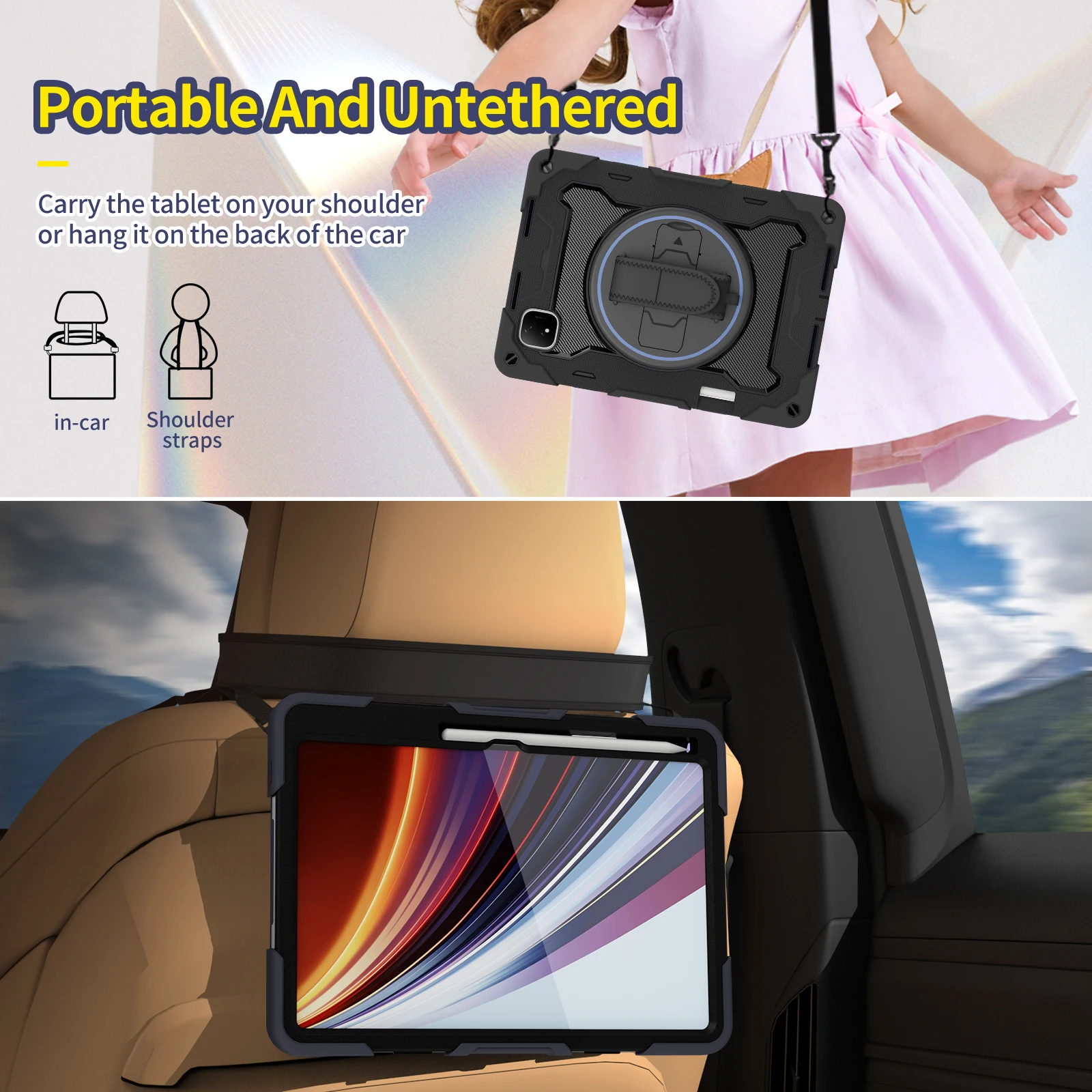 Universal 360 Rotating Stand Case for 12.3-inch Tablets - Heavy Duty Rugged Cover