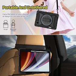 Universal 360 Rotating Stand Case for 12.3 - inch Tablets - Heavy Duty Rugged Cover (Black - With Strap)