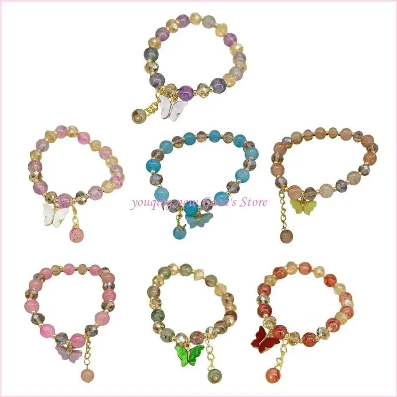 57qa Imitation Jades Perlen Armband Elastizier Seil Schmetterling Charme Handchain Schmuck Trendy Armband Ankleidung für Frauen – Detail 1