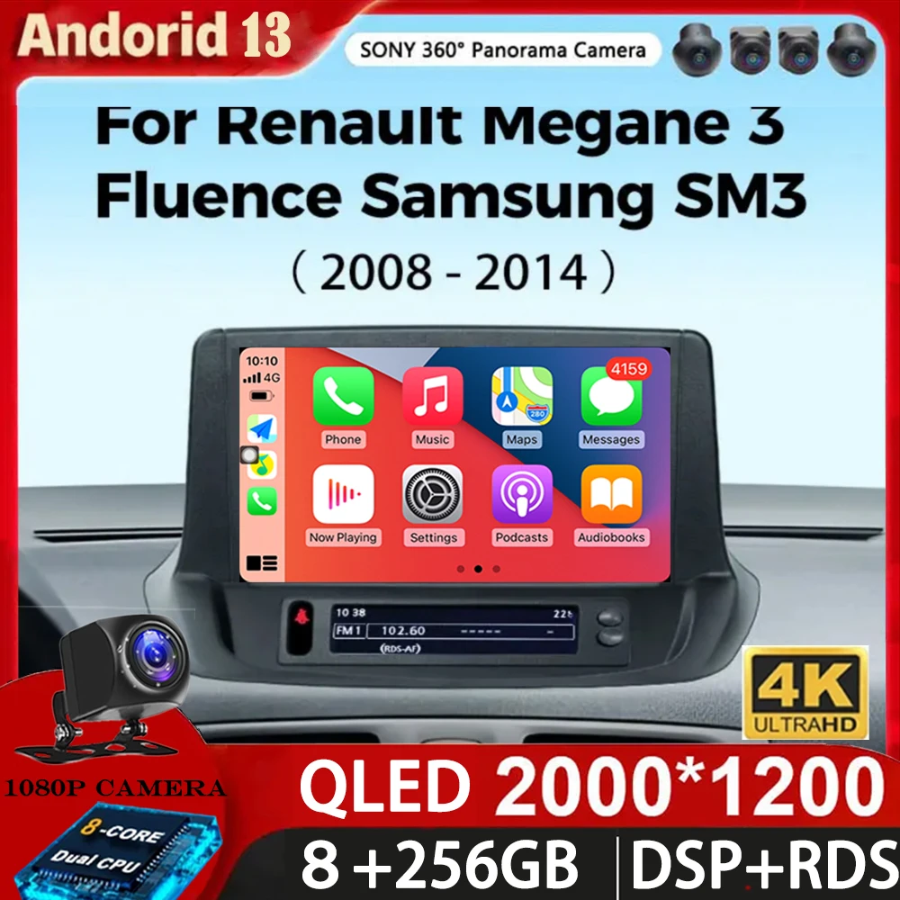 

Android 13 For Renault Megane 3 Fluence Samsung SM3 2008 - 2014 Carplay Car Radio Navigation GPS Multimedia Player wifi+4G BT