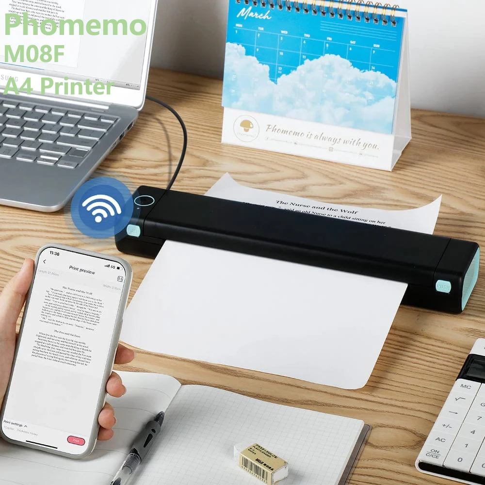  Phomemo Portable Printers Wireless for Travel, M08F Portable  Thermal Bluetooth Printer Support 8.5 X 11 US Letter, Inkless Mobile  Compact Printer, Compatible with Android and iOS Phone & Laptop : Office