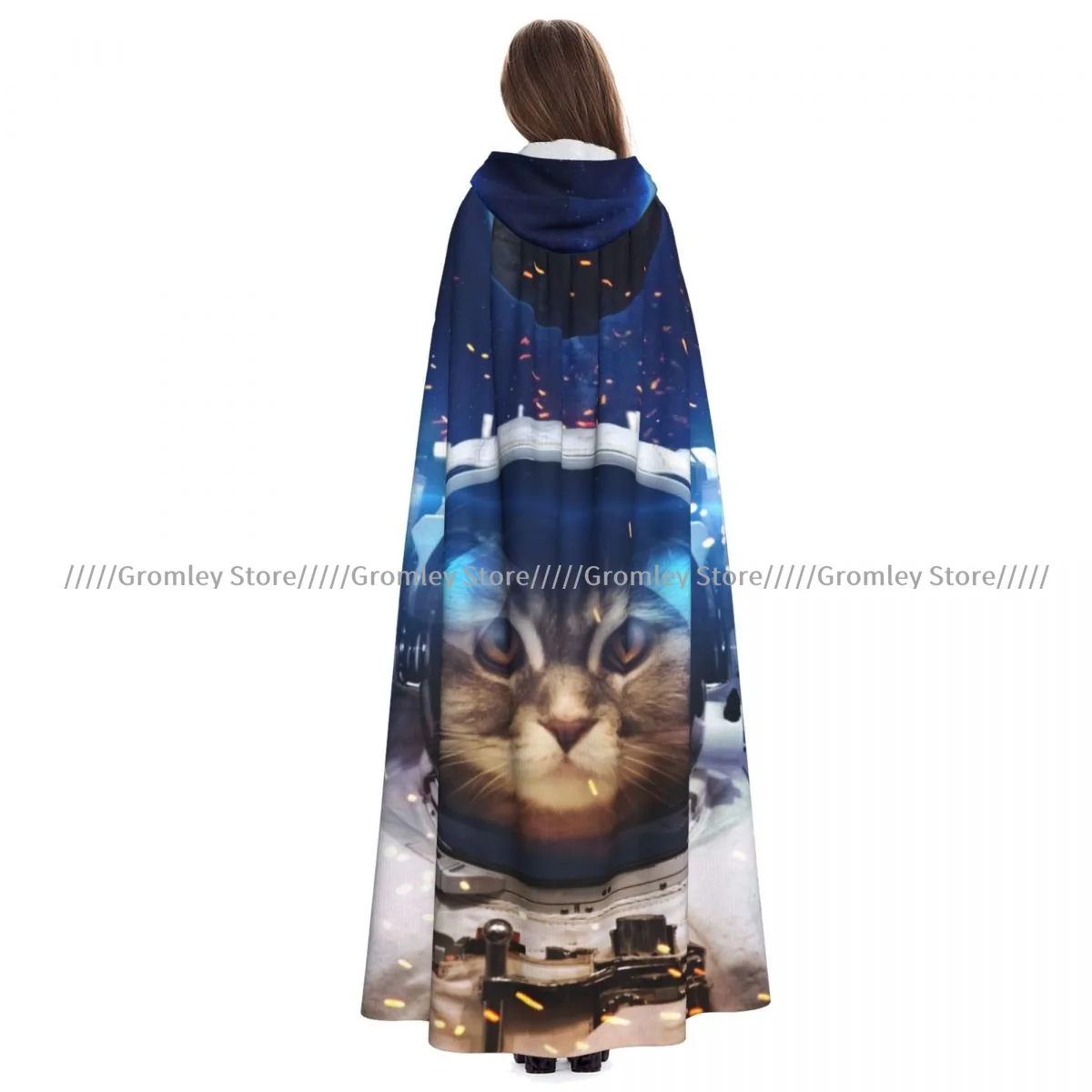 

Unisex Halloween Cloak Beautiful Cat In Outer Space Cape Hooded Medieval Costume Witch Wicca Vampire