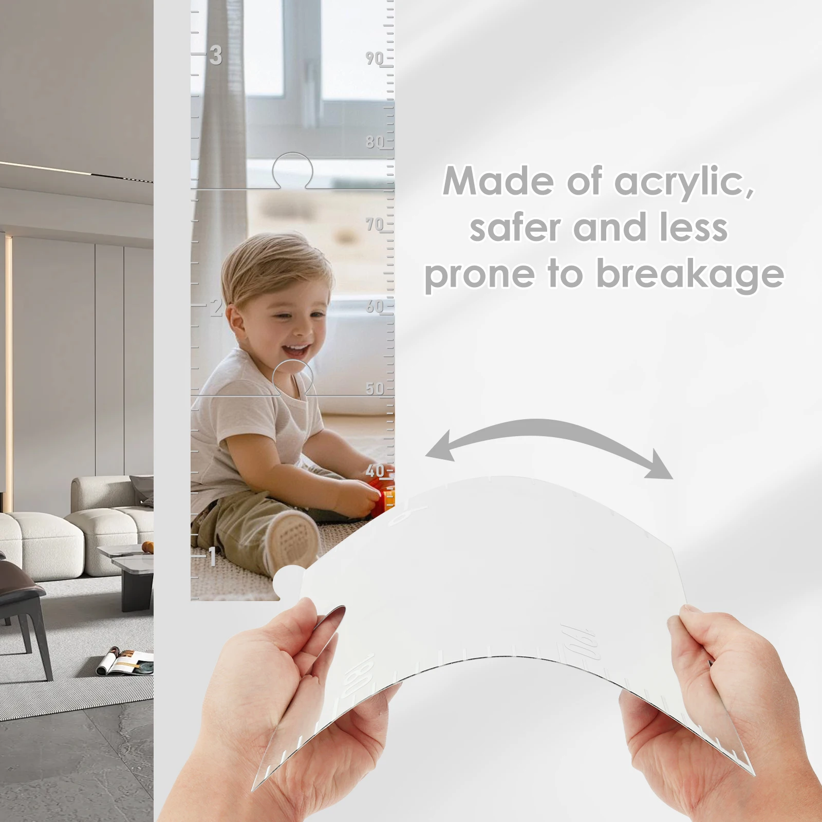 Acrylic Mirror Growth Chart for Kids Decorative Foldable Wall Growth Chart Mirror Versatile Easy to Install Puzzle
