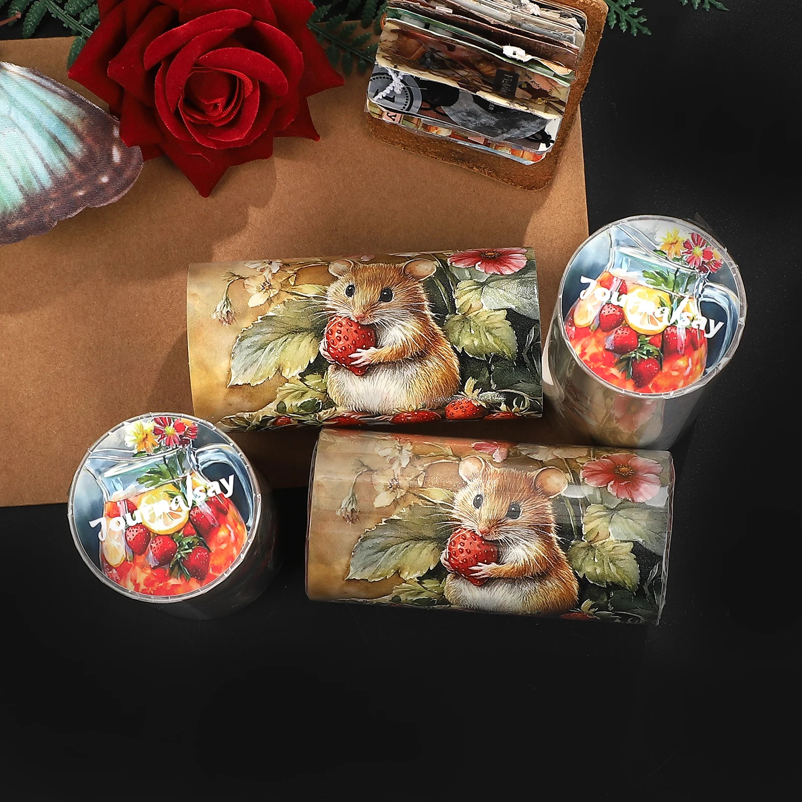 80mm*200cm 빈티지 딸기 꽃 풍경 와시 테이프 크리 에이 티브 DIY 저널 재료 콜라주 스크랩북 편지지