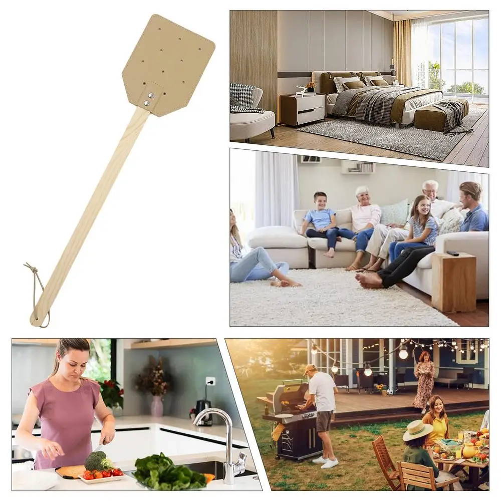 Description Picture 6 of itemFly Swatter For Indoors Wall Mount Fly Swatter Long Wood Handle PU Leather Backyard Balcony Garage Flying Racket Wall Mount