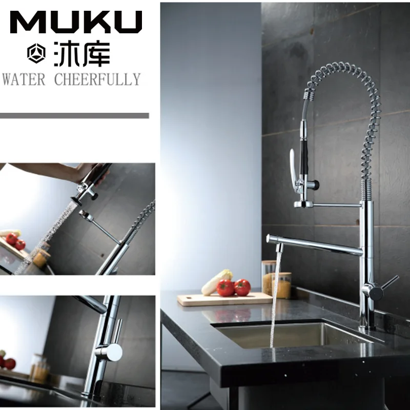 

Латунный хромированный выдвижной кухонный кран, пружинный смеситель для раковины, для горячей и холодной воды, кран с одной ручкой для внешней торговли