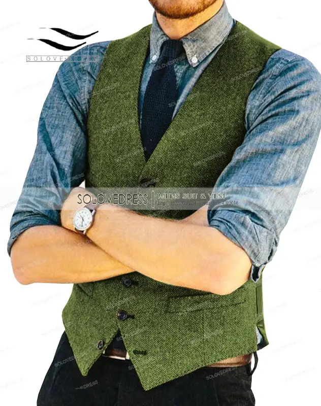 Mens Vests Tweed Herringbone Slim Fit Fashion Men's Suits Vests For Jacket Groomsmen  Waistcoat For Wedding - Image 9
