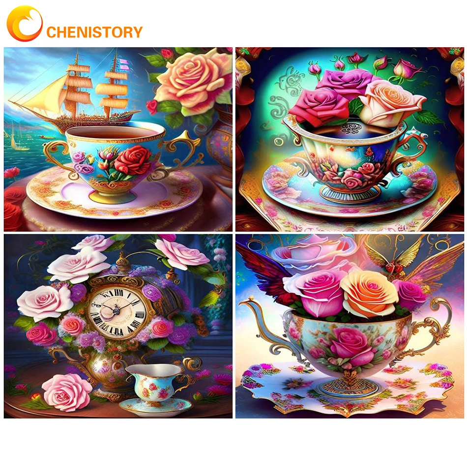 

Набор для рисования по номерам на холсте, с абстрактными чашками