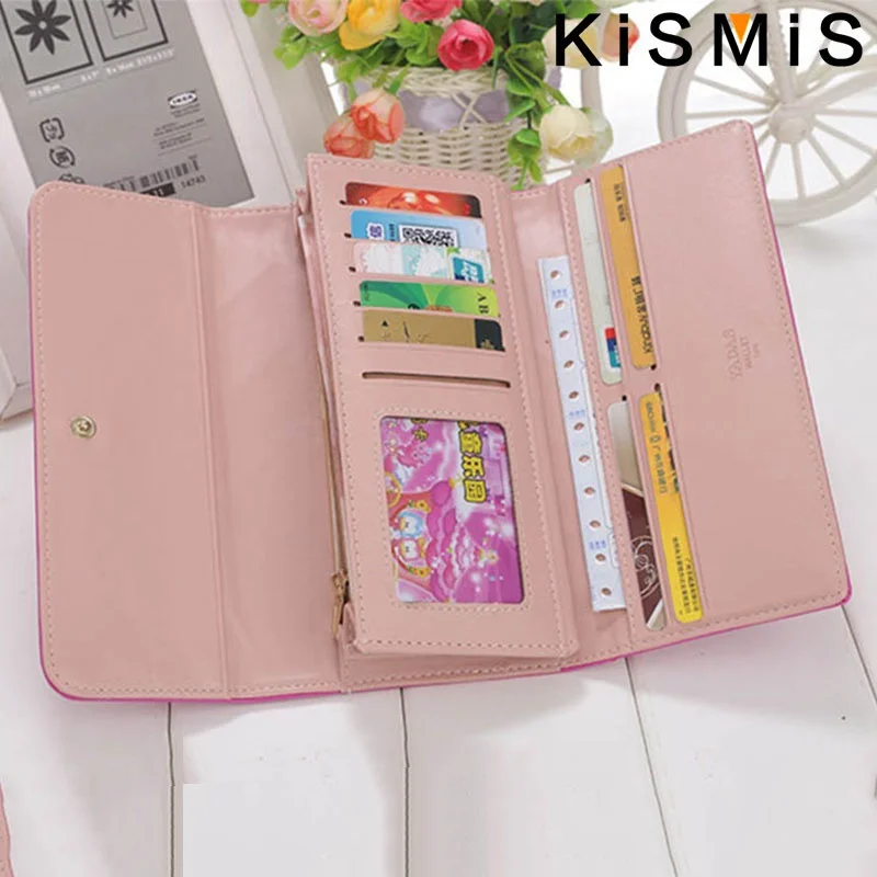 KISMIS Wallets for Women Cute Pink Pocket Womens Wallets Purses Plaid PU Leather Long Wallet Hasp Phone Bag Money Coin Pocket Ca - 4