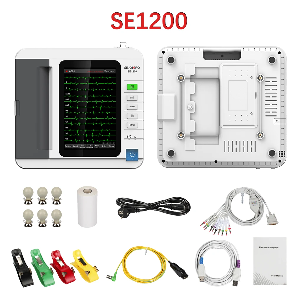 Sinohero SE1200 ECG Machine Touch Screen Digital 12 Channel 12 Leads ECG EKG Electrocardiograph PC Software