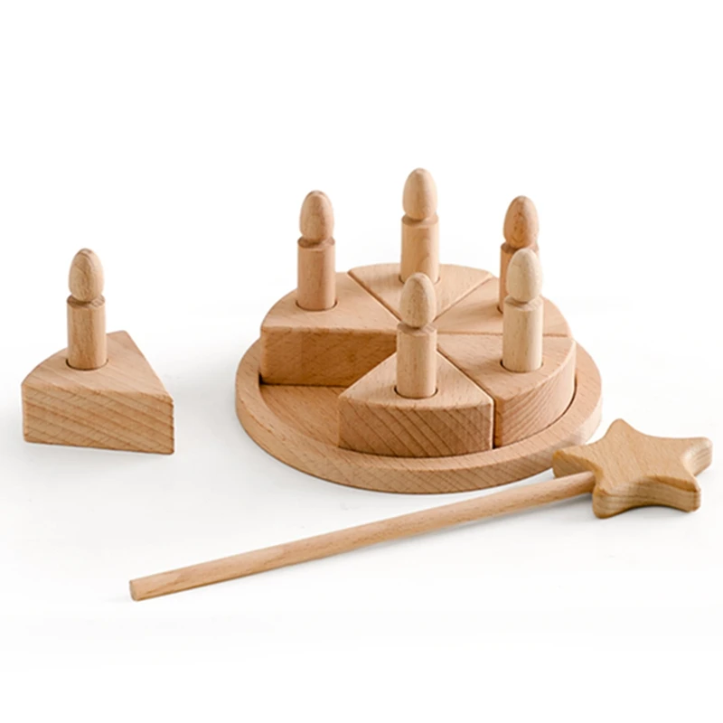 Baby Birthday Party Decorations Wooden Cartoon Cake Montessori Toys Photography Accessories For Newborns Wooden Toys Baby  Gift 1