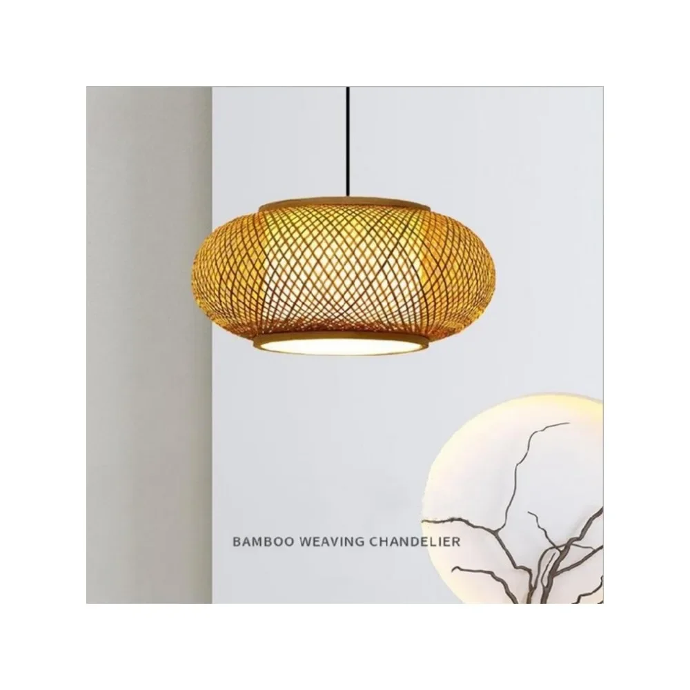 40-80cm Natural Bamboo Hand-woven Pastoral Tea Room Chandelier Lamp Restaurant Bedroom Light  Rattan Craft Pendant Lights