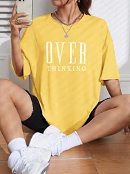 Vintage Women's Cotton Short Sleeve Graphic Tee - Breathable Casual O-Neck Top - XXXL (Yellow)