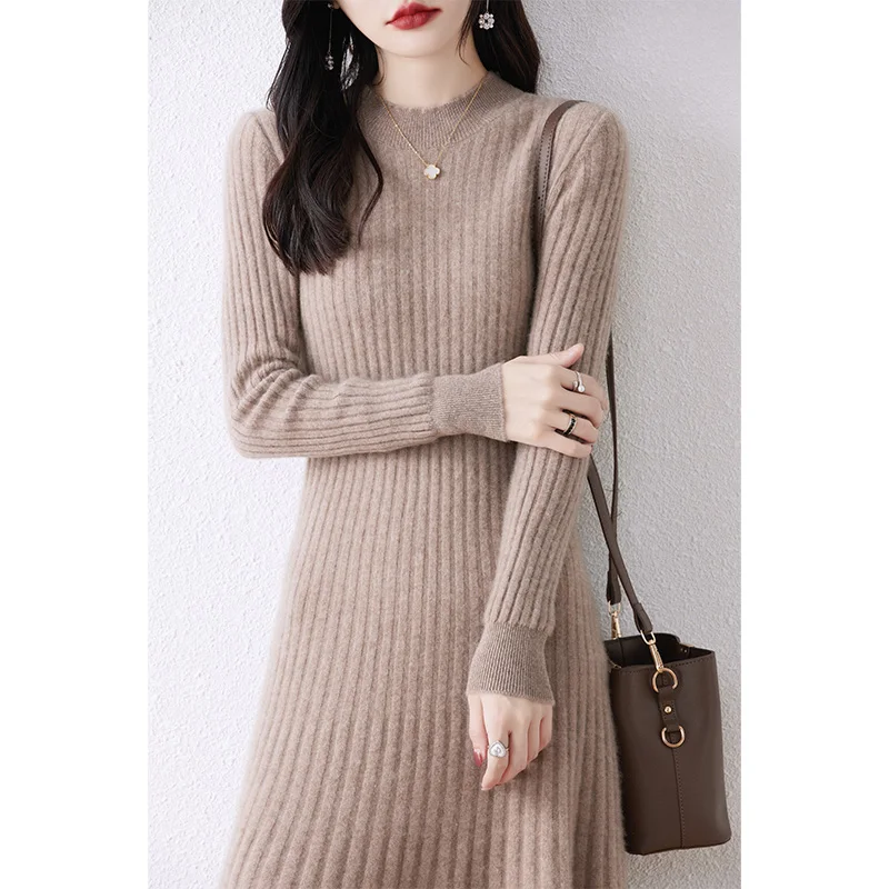 

Jueqi cashmere sweater women's long skirt pullover sweater autumn and winter new 100% pure wool knitted bottom sweater RT-972