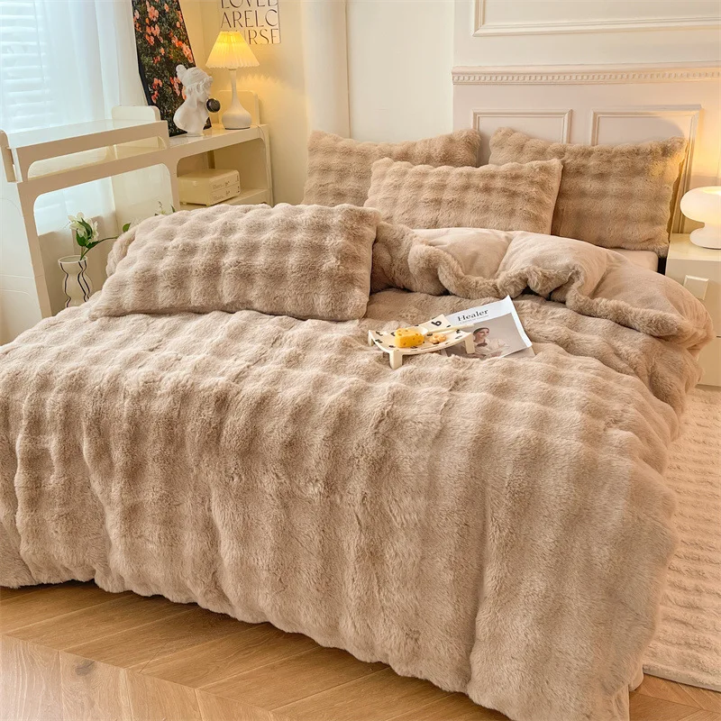 

Winter Warm Coral Fleece Bedding Set 4PC Thicken Plush Duvet Covers Set Bed Mattress Cover Fitted Sheets Pillowcases Quilt Cover