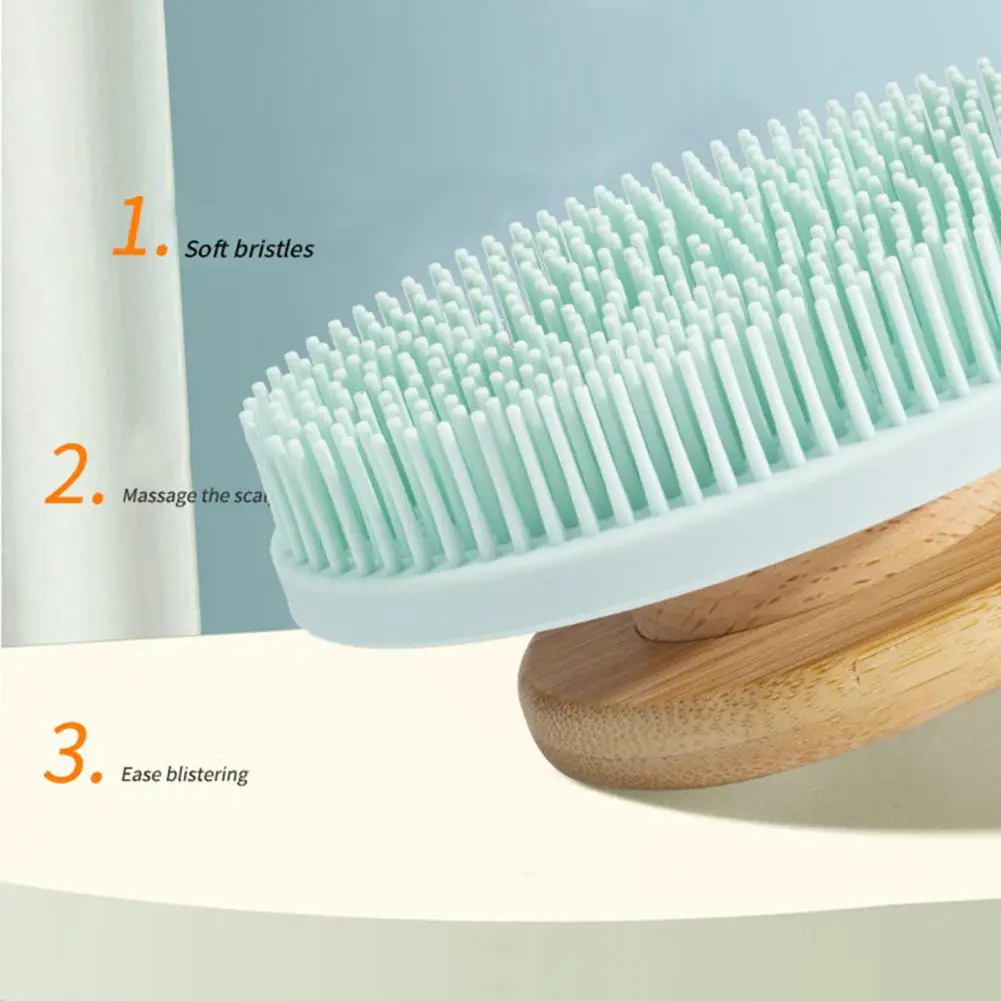 Soft Silicone Body Brush Silicone Bath Brush Soft Silicone Body Scrubber Shower Brush with Bamboo Handle Handheld Long Teeth