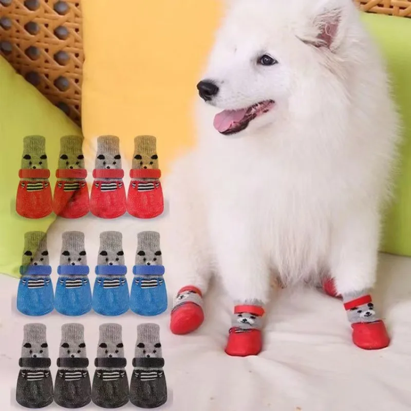 Dog Cat Shoes Socks Boots Pet Booties Anti-Slip Adjustable Drawstring pet shoes dog shoes