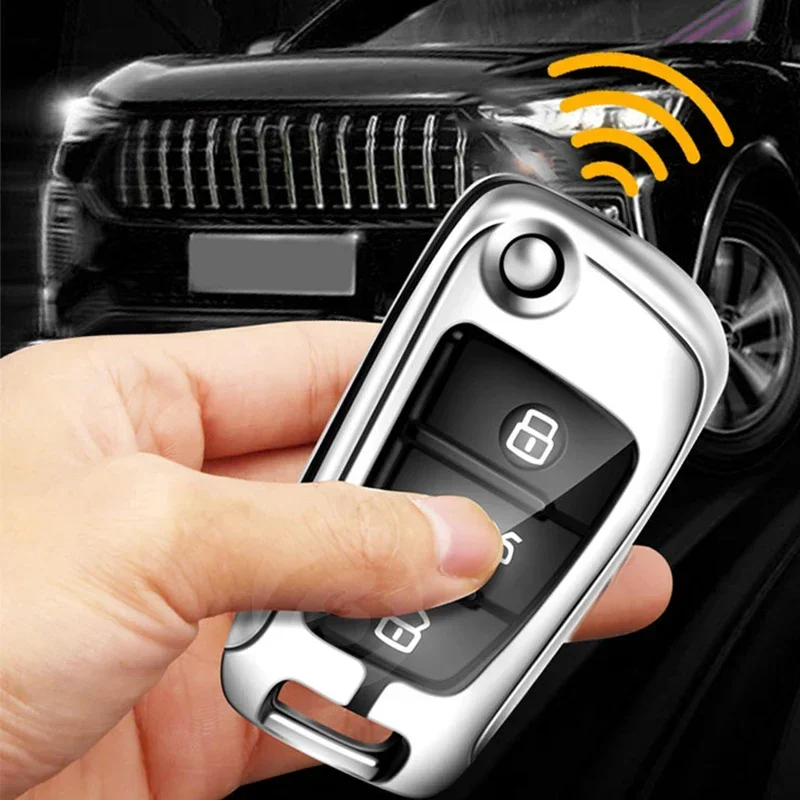 Zinc Alloy Leather Car Key Case Cover with Custom Logo and Keychain Bag