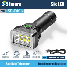  6 LEDs Flashlight  Rechargeable Mini Torch High Brightness Power Display Outdoor Lighting for Camping Emergency 