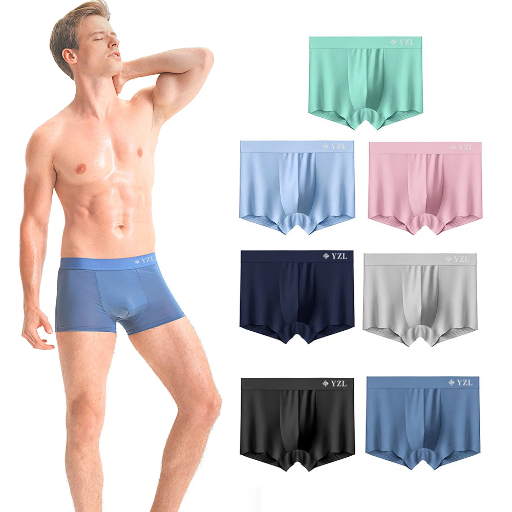 Men's Ice Silk underwear Flat Corner Underpants Thin Antibacterial Boys' Seamless Shorts High Quality lingerie for men gift box 2