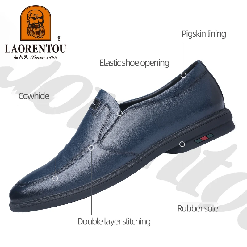 LAORENTOU genuine leather casual leather shoes for men's cowhide breathable soft soles, youth trend leather shoes white/blue 3